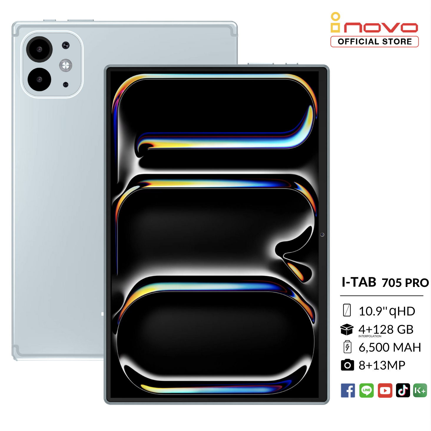 inovo i-Tab 705 Pro หน้าจอ 10.9 นิ้ว แถมเคสหนัง+ปากกาทัชสกรีน+ฟิลม์ใส+หูฟังรองรับการสแกน ราคา 2,799 บาท*ส่งฟรี