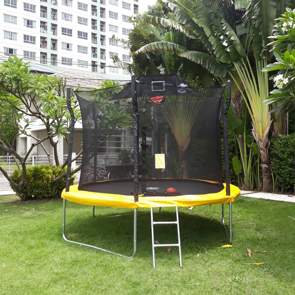 Sanook Trampoline springboard 10 feet (3 meters), premium model, with net fence, jump to increase height, brand SanookTrampoline, safe, designed from New Zealand. ราคา 13,999 บาท*ส่งฟรี