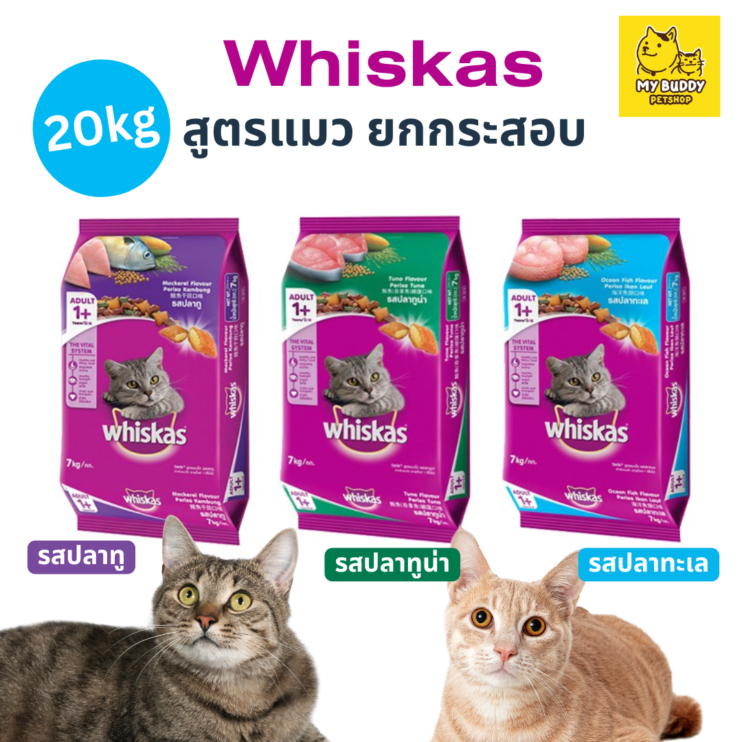 Whiskas วิสกัส อาหารแมว 20 kg รสปลาทู/ปลาทะเล ราคา 1,650 บาท*ส่งฟรี