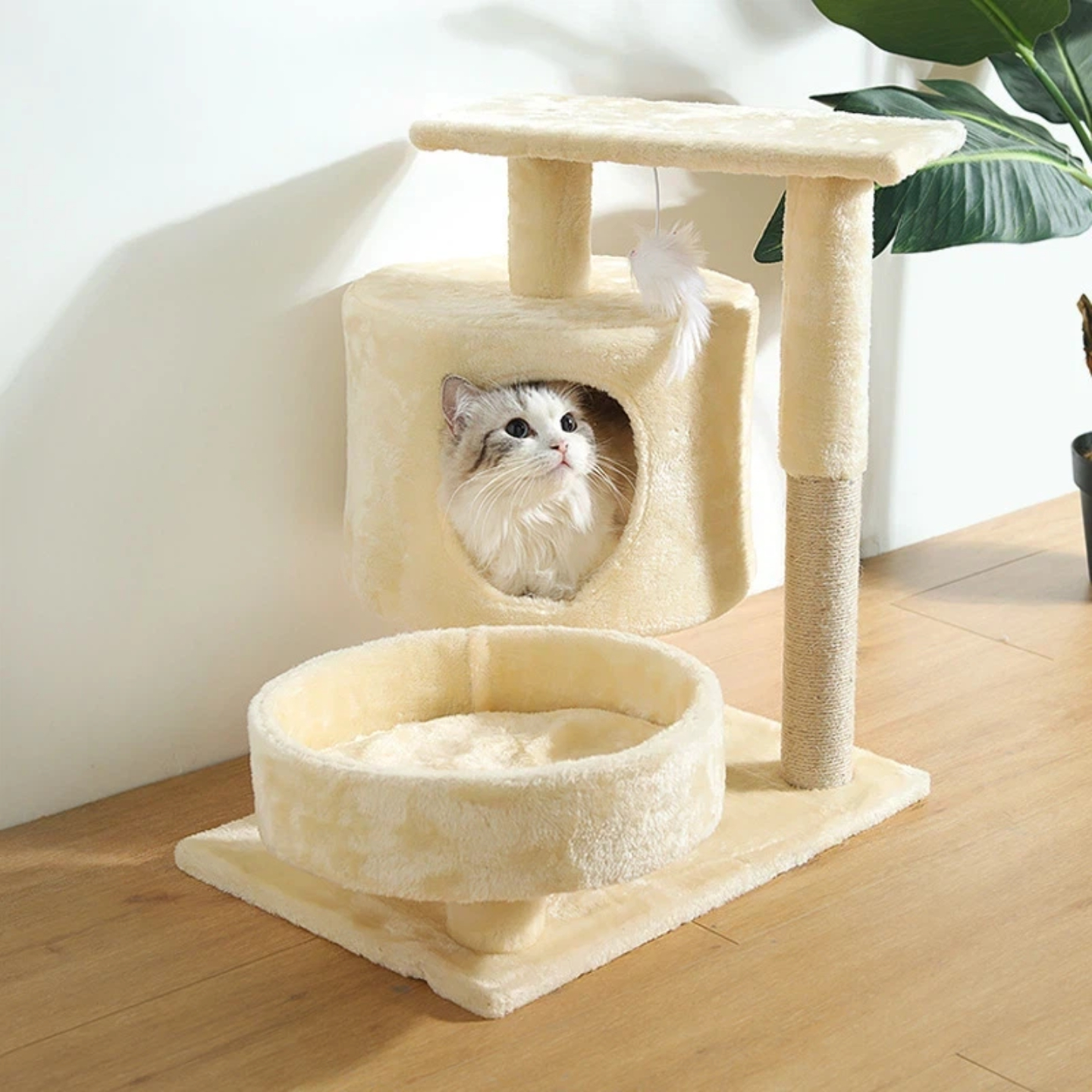 คอนโดแมว PawTower ไซส์มินิ สีครีมมินิมอล โครงสร้างแข็งแรงม