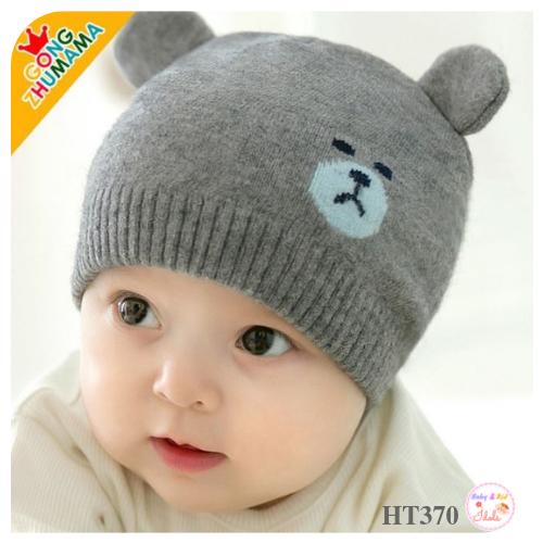 หมวกเด็กไหมพรมผ้ายืดนิ่ม แต่งลายหน้าหมาน้อยหูตั้ง (2 - 18 เดือน)