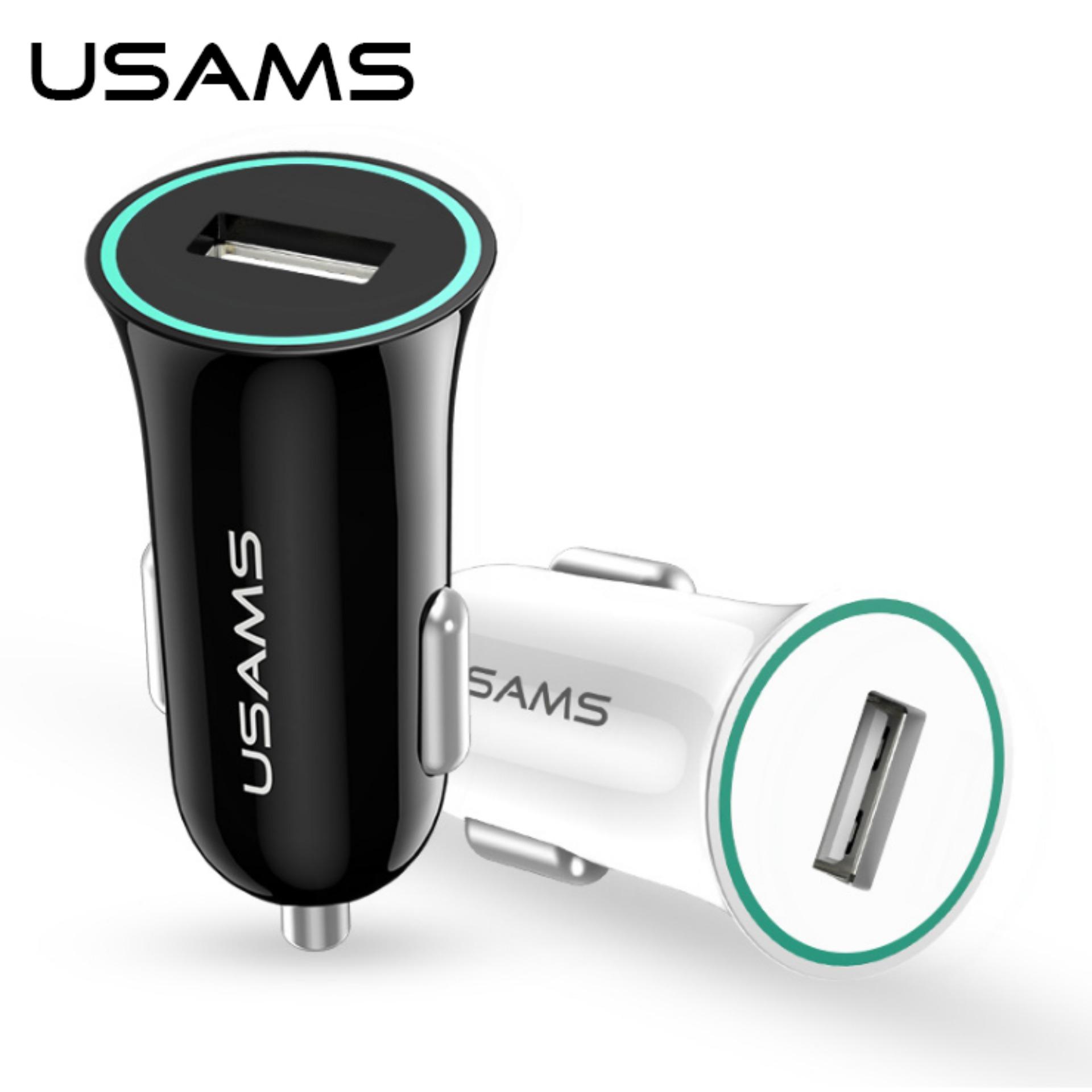 USAMS อแดปเตอร์ชาร์จแบตในรถ ชาร์จเร็ว ชาร์จสูงสุด 2.1A USB สำหรับ iPhone ซัมซุง xiaomi หัวเว่ย