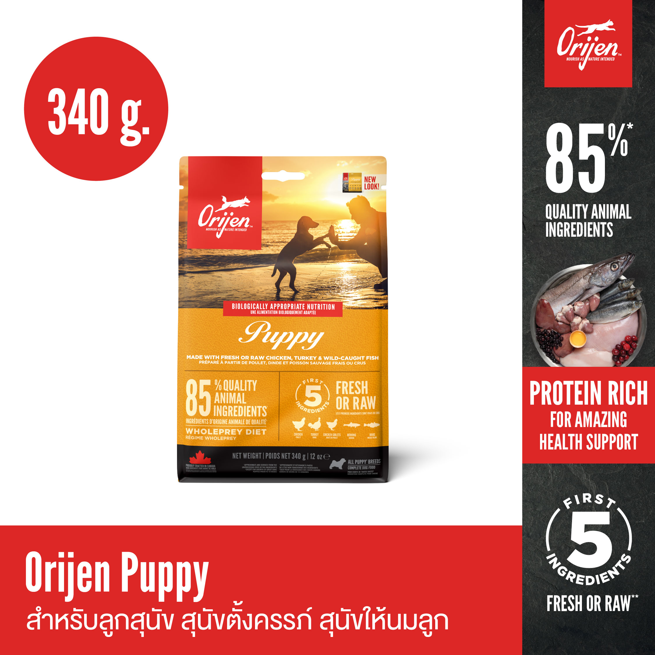Orijen Puppy 340 Grams Orijen Puppy for Puppies, Pregnant Dogs, Nursing Dogs ราคา 240 บาท*ส่งฟรี