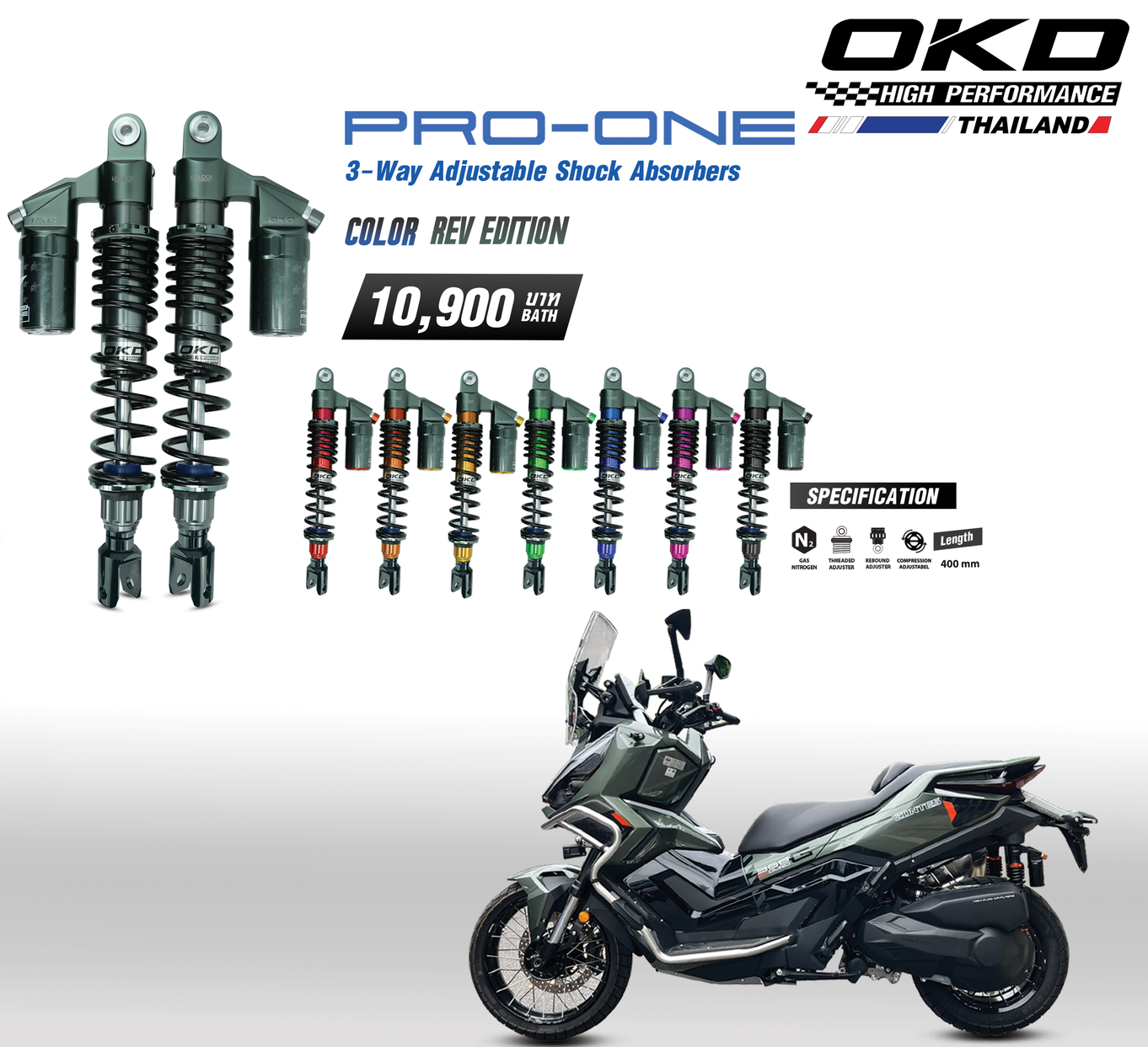 Rear Shock Absorber Okd Pro-One Color Rev Edition for Zontes 368g Custom Shock Absorber Pro One Zontes368G ราคา 13,190 บาท*ส่งฟรี