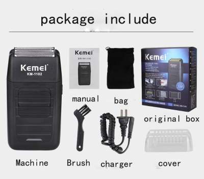 Kemei KM-1102 เครื่องโกนหนวดแบบชาร์จไฟ เครื่องโกนหนวดไฟฟ้า  พร้อมที่กันจอน