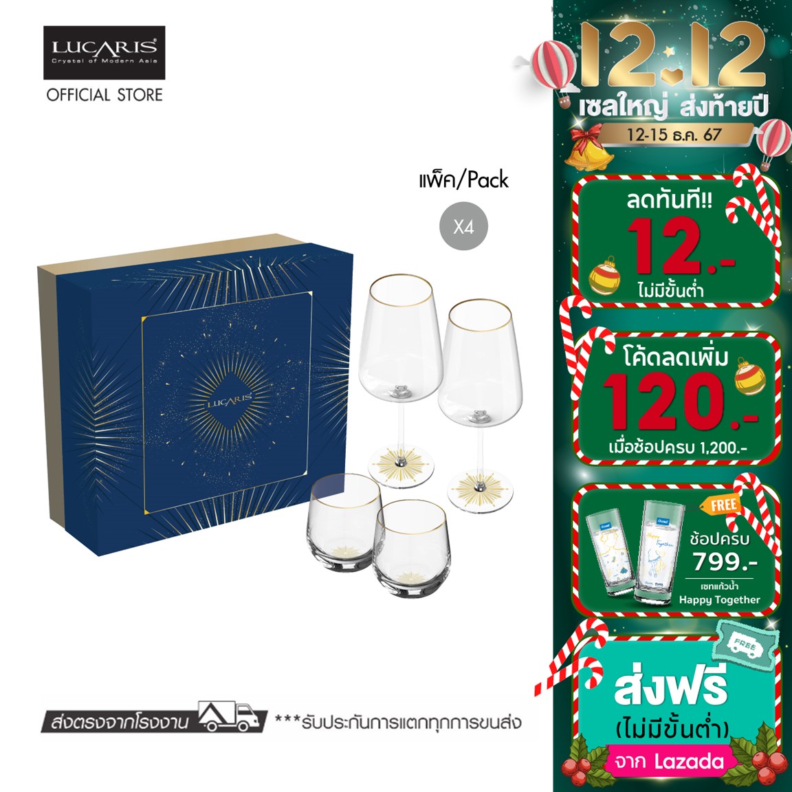 LUCARIS ชุดของขวัญแก้วไวน์ Indigo Lumiere Red wine and Whisky (Set of 4) ราคา 1,692 บาท*ส่งฟรี
