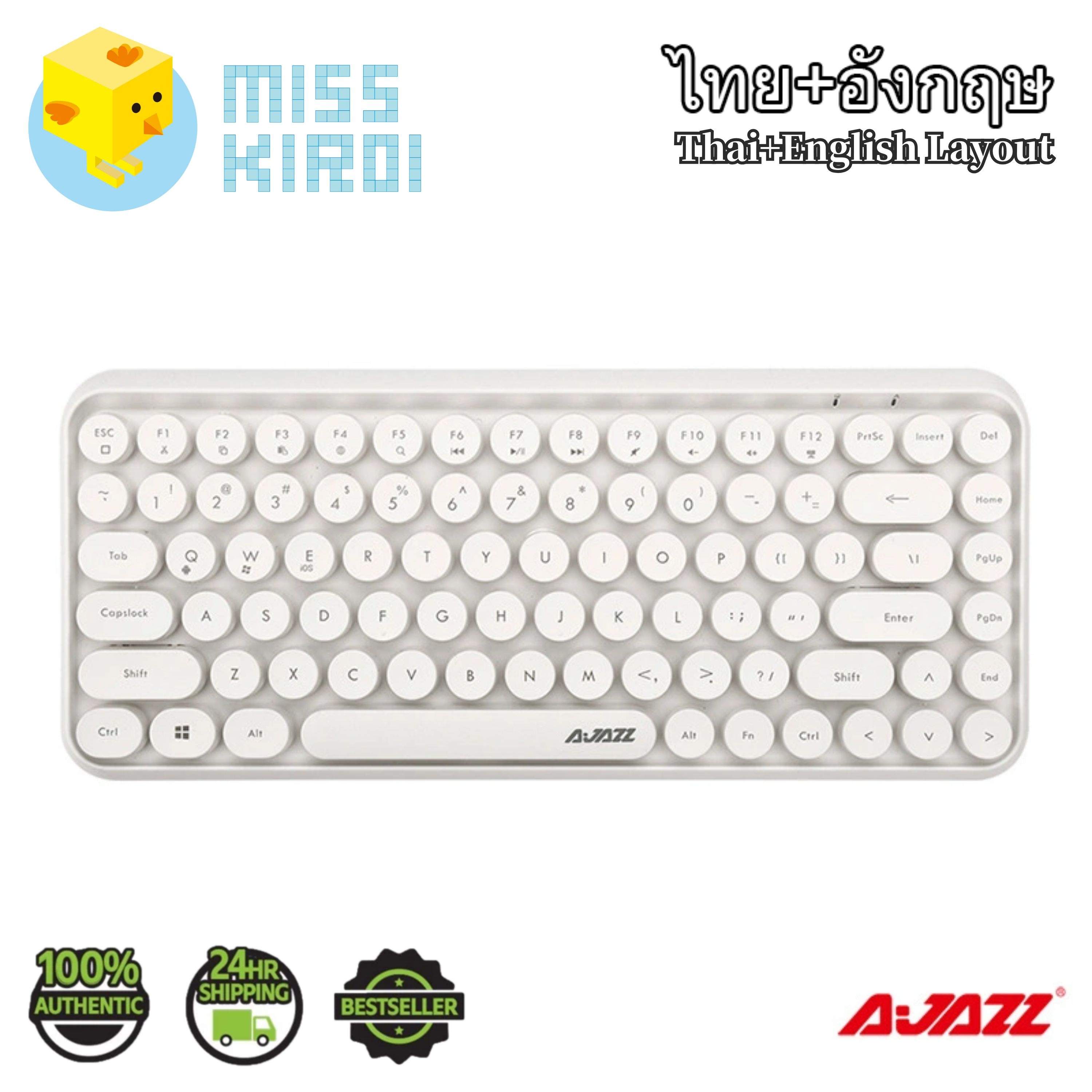 Ajazz 308i #Pure# Bluetooth Office PC/Tablet Keyboard คีย์บอร์ดไร้สายบลูทูธ KEYBOARD American Broadcom 3.0 Bluetooth EN/TH English and Thai Layout iOS Android PC Mobile Phone Tablet Smart TV