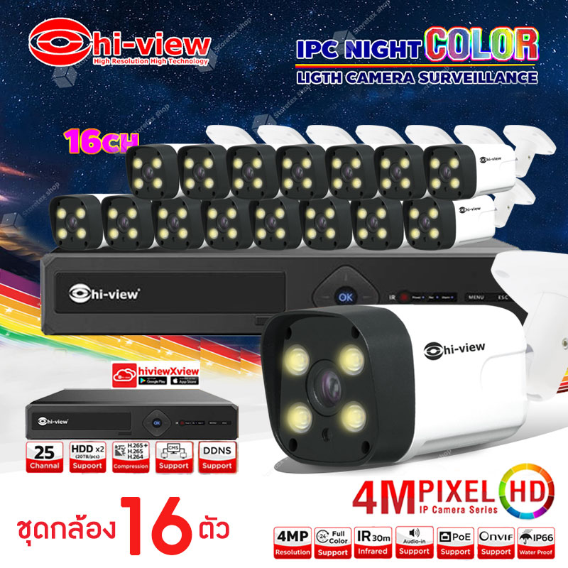 กล้องถ่ายรูป กล้องดิจิตอล Hi-view ชุดวงจรปิด ความคมชัด 4 ล้านพิกเซล รุ่น HP-55B40PEL 16 ตัว + เครื่องบันทึก NVR รุ่น HP-8916-V1 ราคา 32,650 บาท*ส่งฟรี