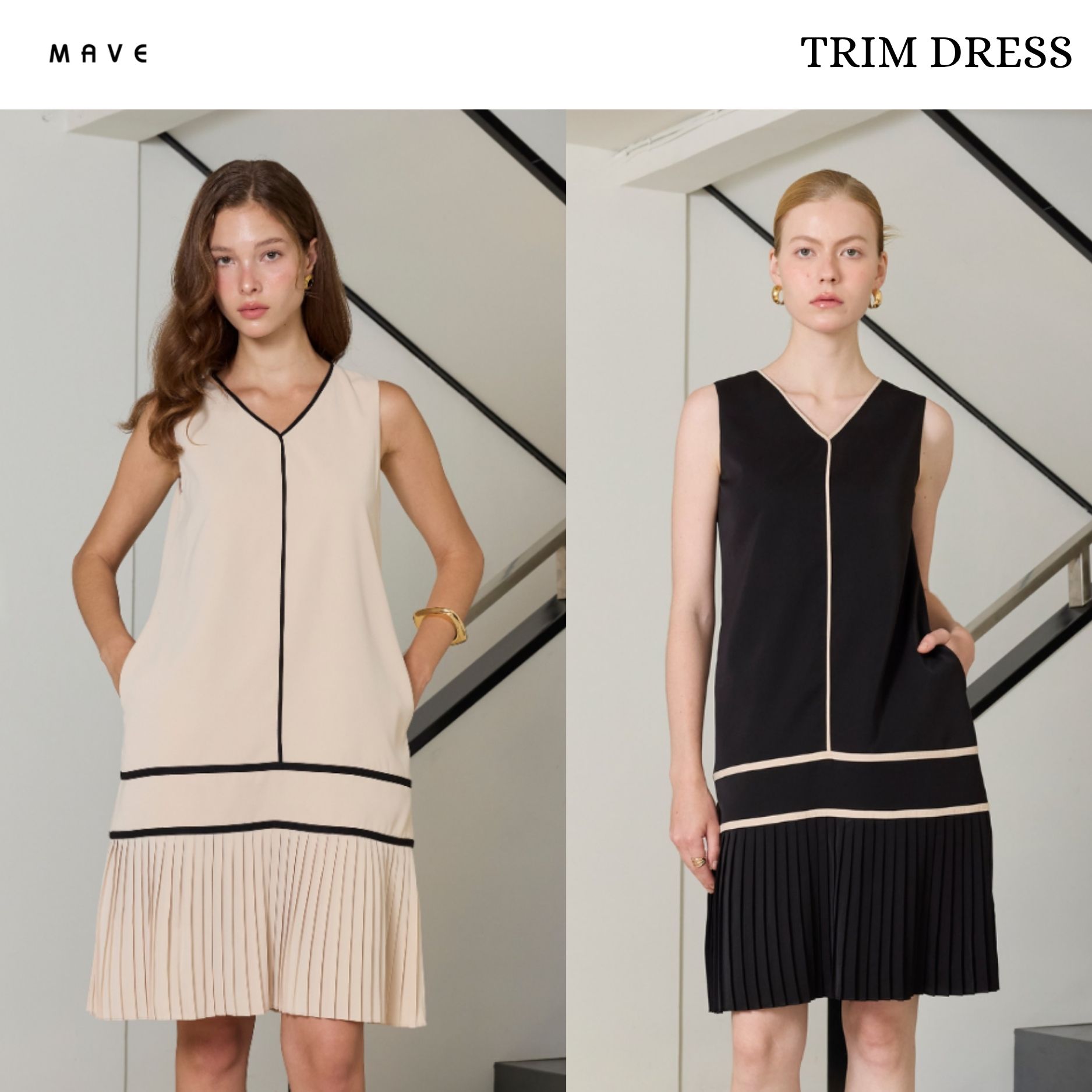 Mave Trim Model Dress, Color Beige,Black. ราคา 2,890 บาท*ส่งฟรี