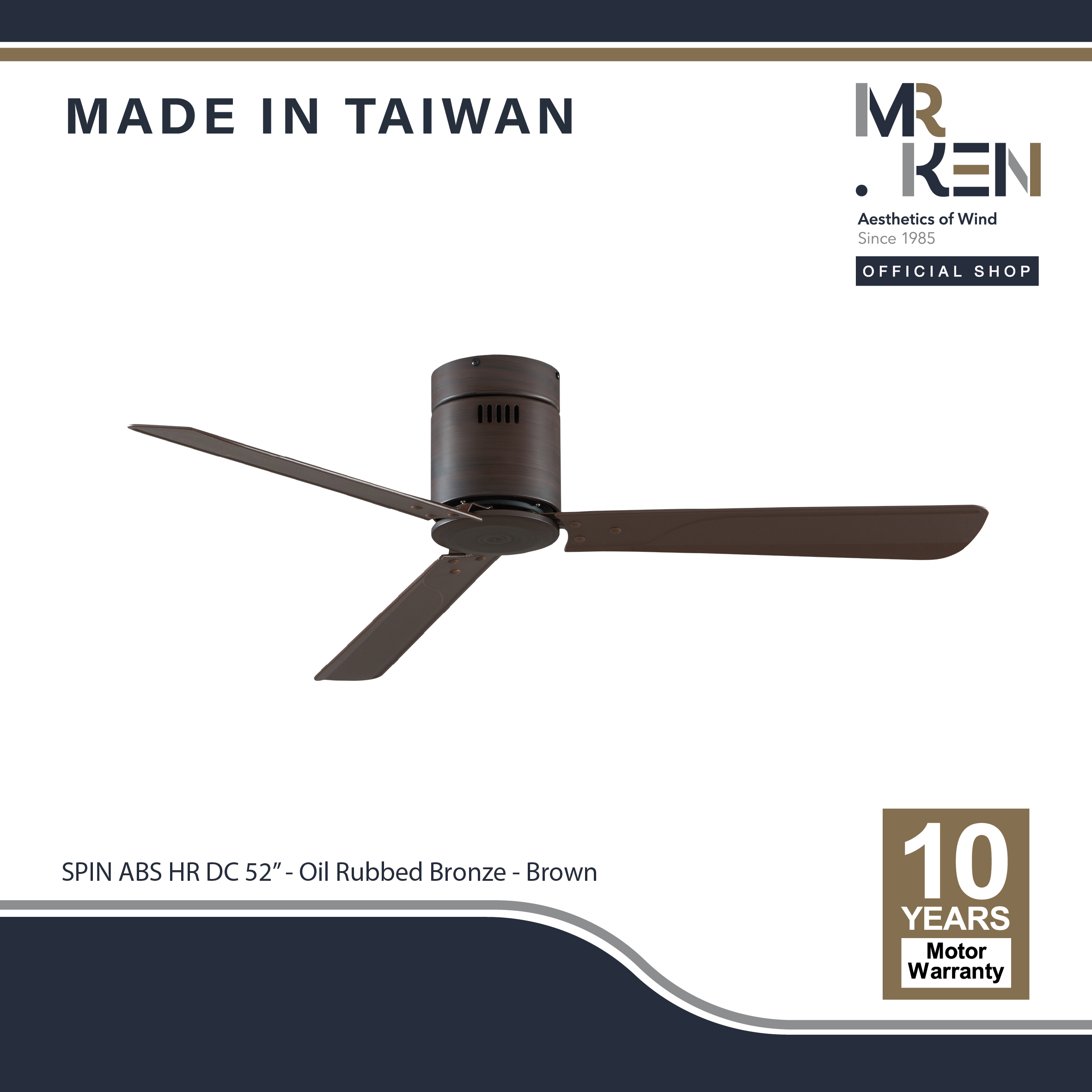 พัดลมเพดาน MR KEN รุ่น SPIN ABS HR DC Motor ขนาด 52" พร้อมรีโมทคอนโทรล ราคา 7,230 บาท*ส่งฟรี