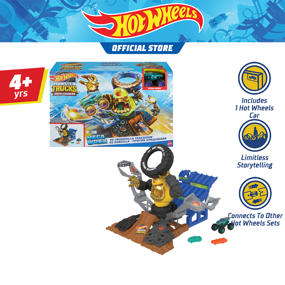 Hot Wheels Monster Trucks Arena Smashers Mega-Wrex vs. Crushzilla Takedown Playset ฮอตวีลมอนสเตอร์ทรัคส์ ชุดสนามยิงเป้าเมกาเร็กซ์กับครัชซิลา HPR47 ราคา 3,650 บาท*ส่งฟรี