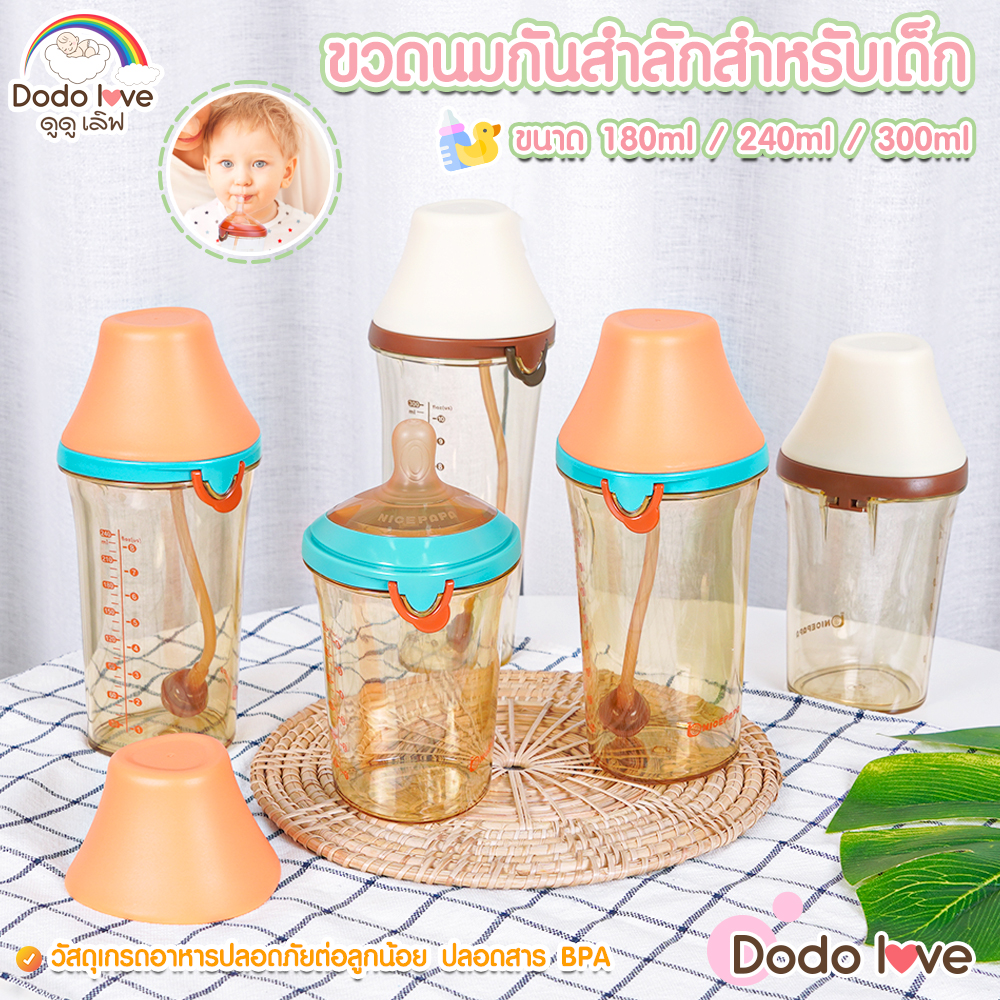 DODOLOVE ขวดนมสีชา กันสำลัก ขวดนม คอกว้าง ขวดนมเด็ก ดูดได้ 360 องศา ที่จับขวดนม จุกนม จุกสำหรับดื่มน้ำ ราคา 489 บาท*ส่งฟรี
