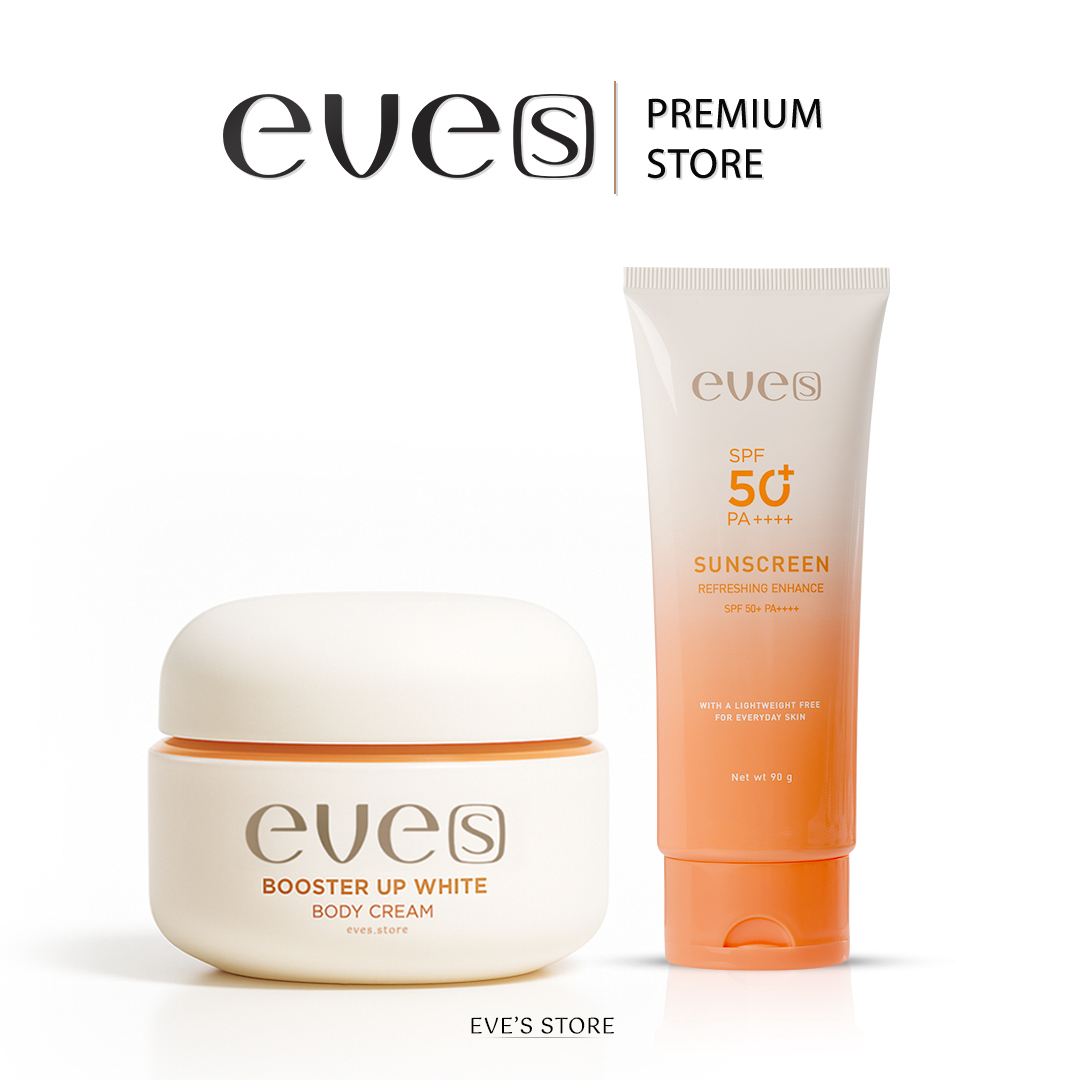 Eves Skin Care Set: Orange Booster + Sunscreen Lotion Protects Skin from Sunlight. Makes Skin White and Bright, Fragrant, and the Cream Texture Is Not Sticky. ราคา 900 บาท*ส่งฟรี