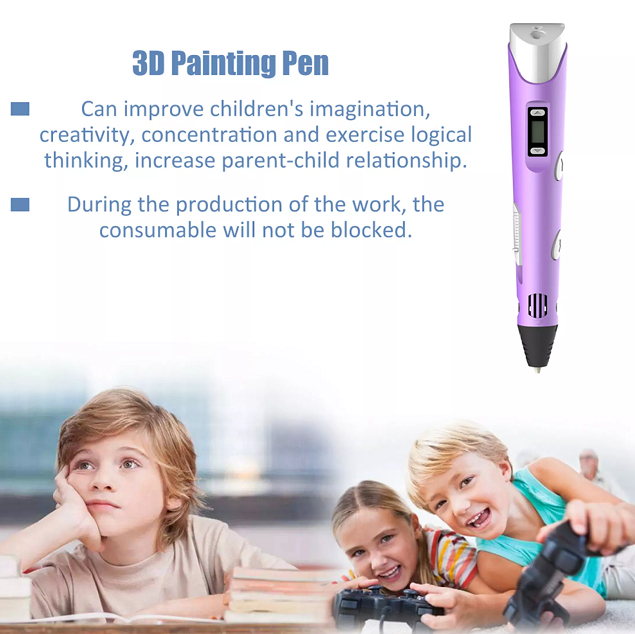มุมมองเพิ่มเติมของสินค้า 3D ปากกาพิมพ์เด็กของเล่นปากกาเมจิกวาด 3D ปากกาพิมพ์พร้อมฐาน + 3m3 PLA (สีสุ่ม) + หนังสือ 3D PEN3D PEN PLA ปากกา 3 มิติ หัวปากกา 0.7mm