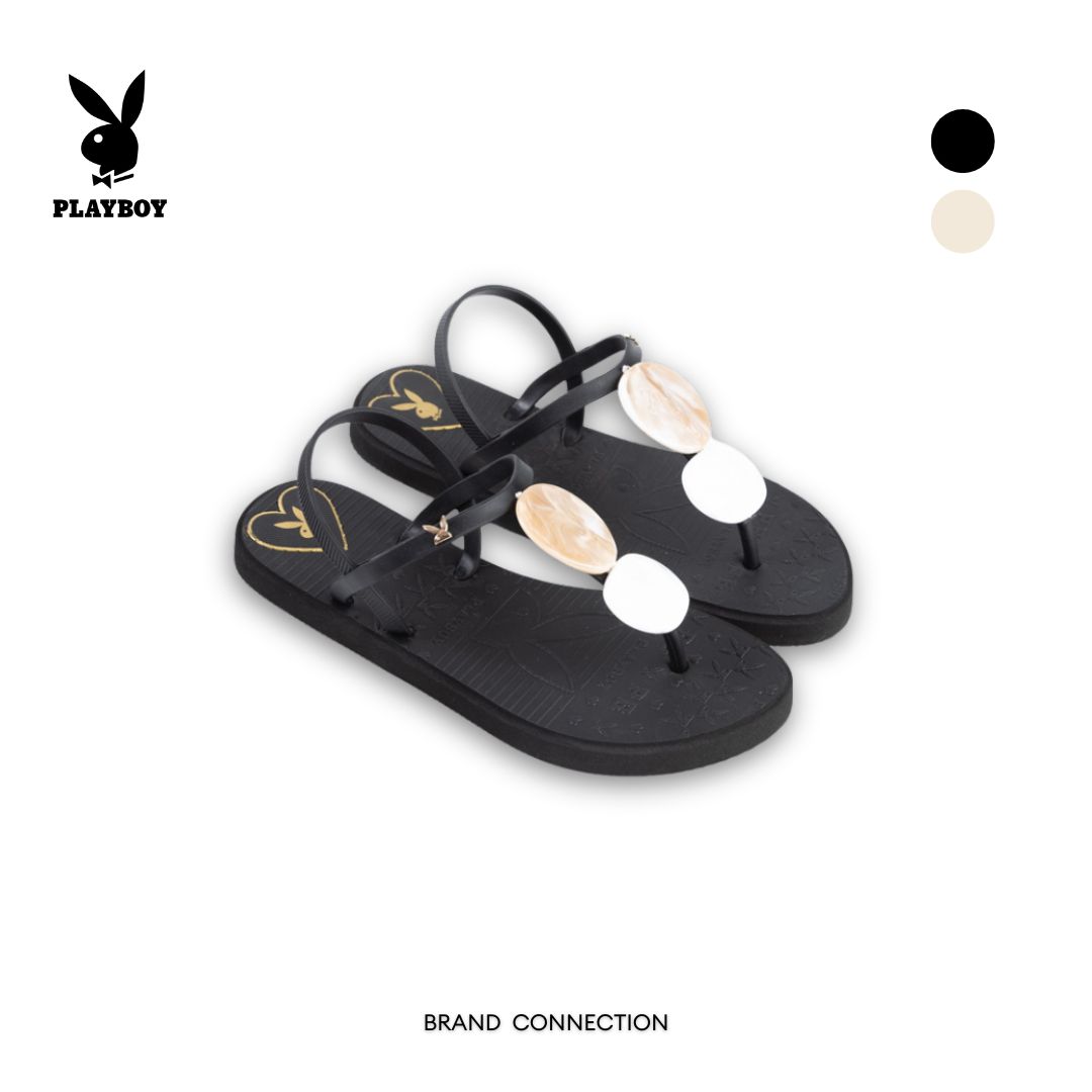 Playboy Model Pebble T-Strap Sandals(O) Sandals with Heel Straps Code St-Hs261C148 Sandal Design with Heel Strap Decorated with Marble Pattern Parts. the Sole Is Embossed with the Logo. There Are 2 Colors: Sand Shell and Black Stone. ราคา 894 บาท*ส่งฟรี