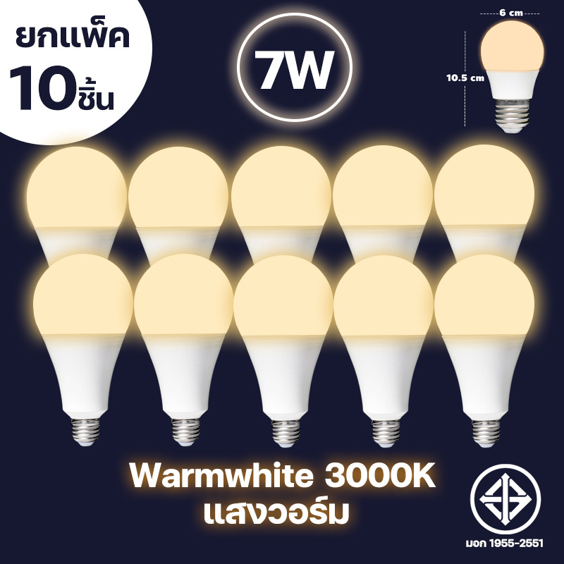 หลอดไฟ LED ยกแพ็ค 10ชิ้น หลอดLED ขั้วE27 หลอดไฟกลม ใช้ไฟฟ้าบ้าน 220V หลอดไฟE27 5W 7W 9W 13W 15W 18W 24W แสงสว่างนวลตา