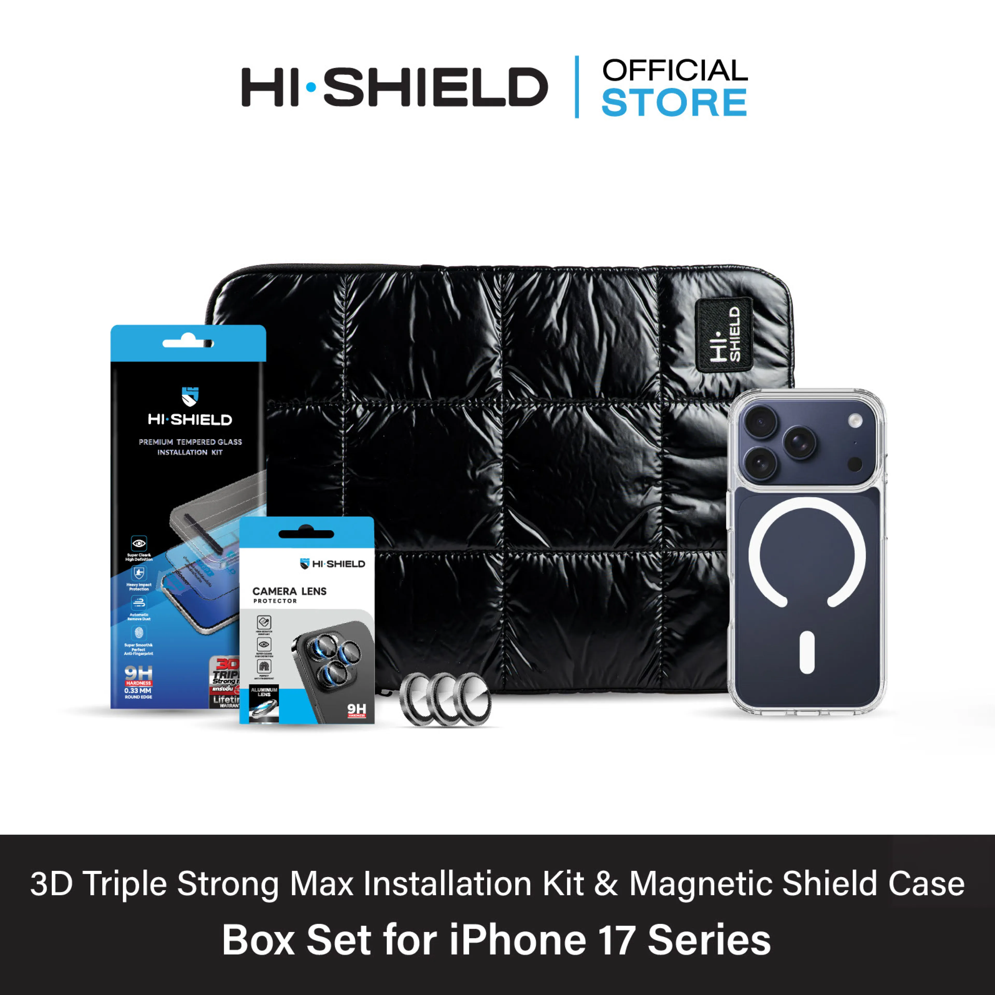 [Iphone17] Hi-Shield 3D Triple Strong Max Box Set [Bs5] - Tempered Glass Film, Camera Film, Shockproof Case 1.5 M. [Free Installation Kit]