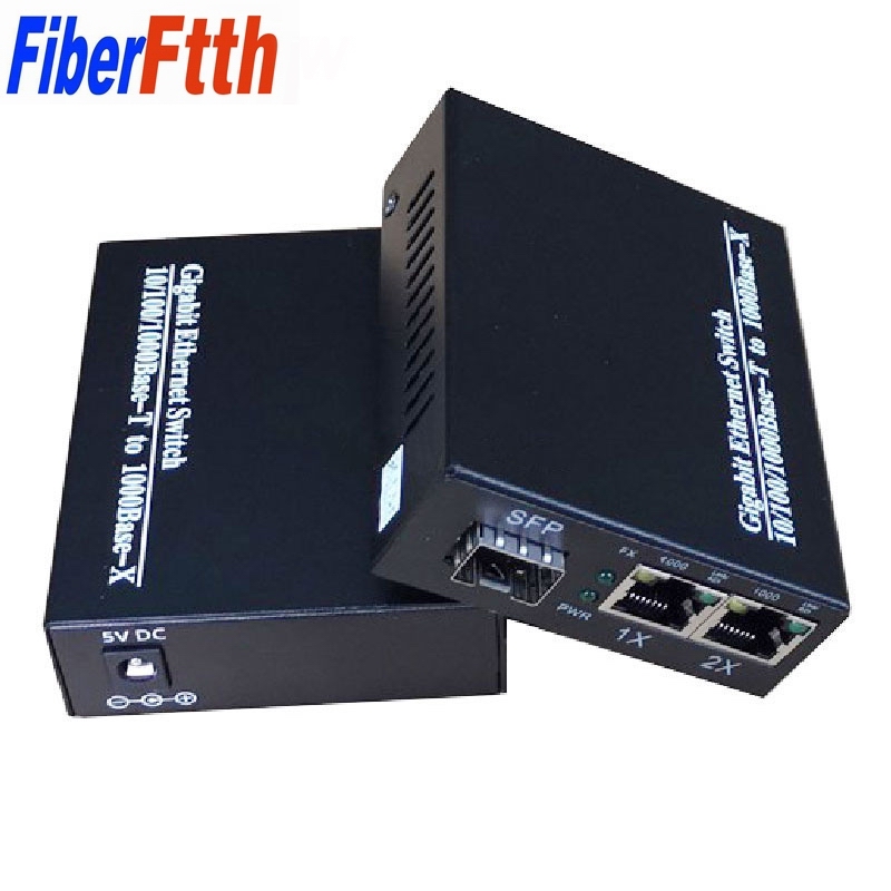 1 Pair Fiber Optical Media Converter 1 Port SFP to 2 RJ45 with 1 Pair LC/SC SFP Module 3/5/20 KM Gigabit Optical Fiber Ethernet 10/100/1000M
