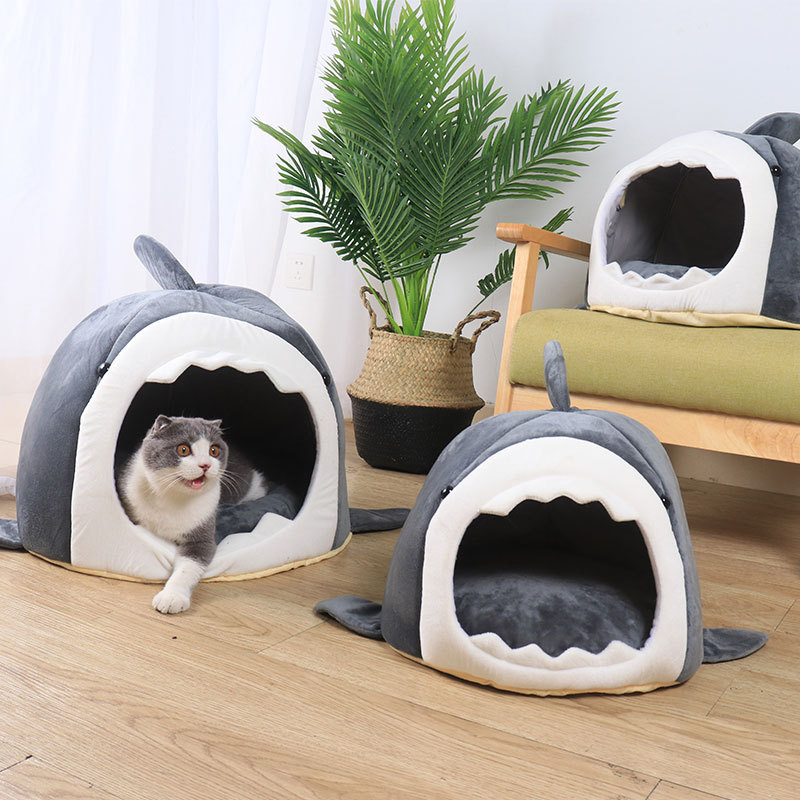 Shark Cat House Pet Soft Bed Basket Dog Cushion Cute Katten Pet Tent Sleeping Bed Small Medium Cat Puppy Warm Kennel Nest Mat