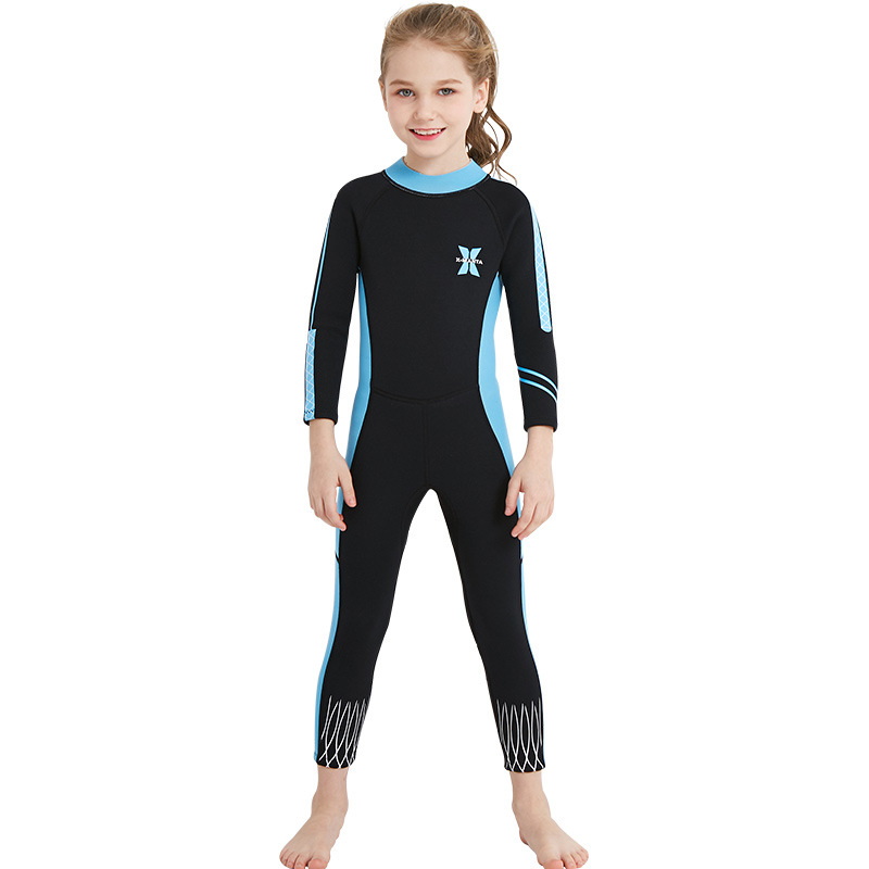 SWK109 ชุดว่ายน้้ำเด็กหญิง  ชุดว่ายน้ำเก็บอุณภูมิ ชุดว่ายน้ำกันหนาว ชุดว่ายน้ำกันหนาวเด็กผู้หญิง UVP50+ กันแมงกะพรุน Wet Suit หนา 2.5 mm. By Superkidz