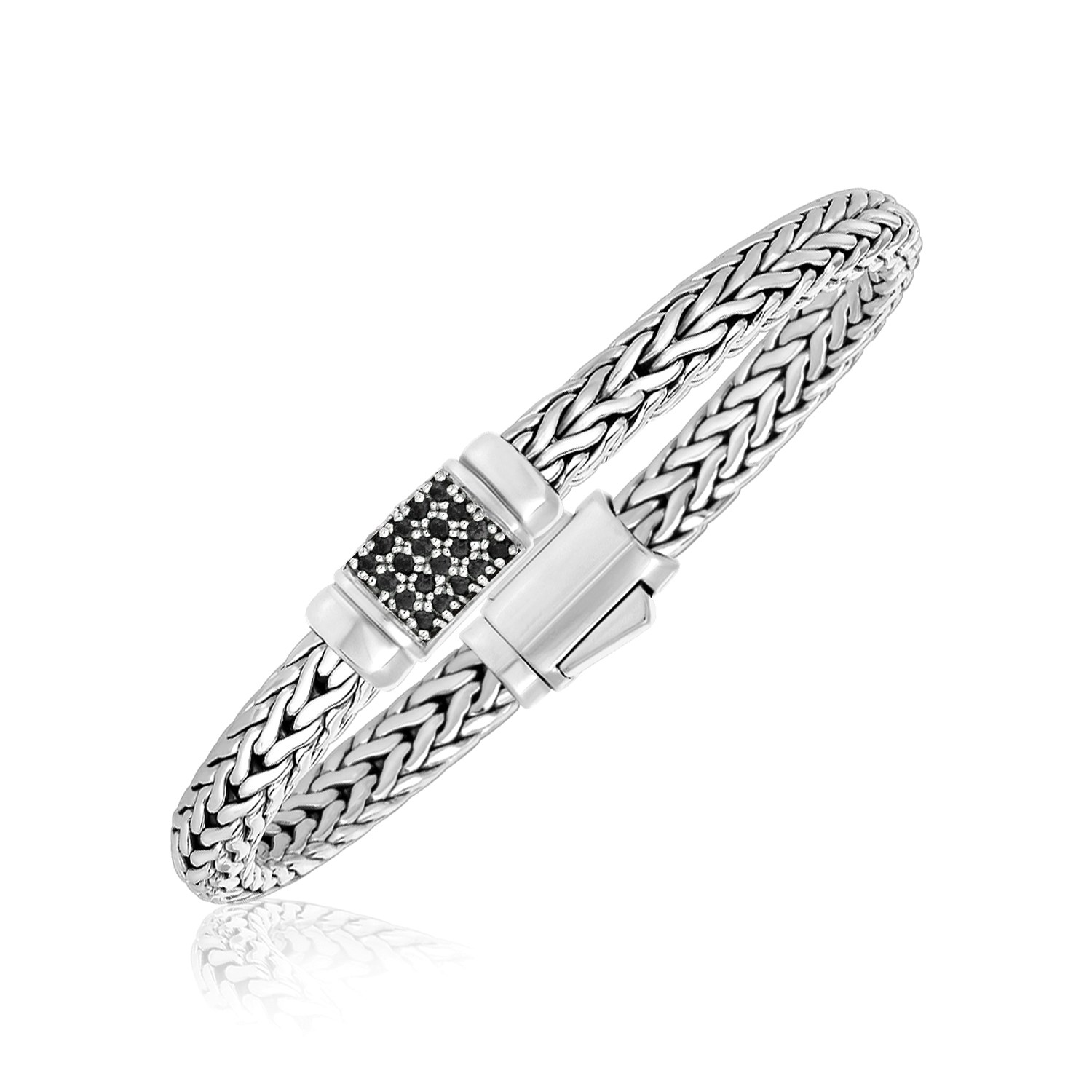 Nathalias NY Weave Motif Bracelet with Blue Sapphire Accents in Sterling Silver