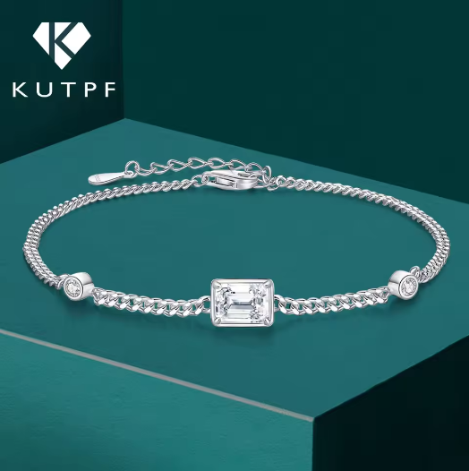 1Carat Emerald Cut Moissanite Diamond Bracelet for Women Men 925 Sterling Silver Bezel Set Charm Wrist Chain Fine Jewelry ราคา 1,680 บาท*ส่งฟรี