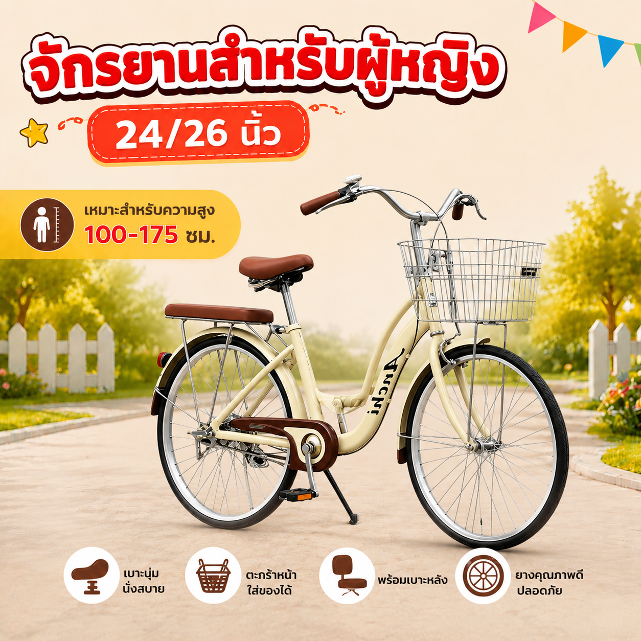 Anchi R14 Home Bicycle, Retro Bicycle, 24/26 Inches, 7 Gears, Made of Aluminum, Rear Seat, Adult Bicycle. ราคา 3,079 บาท*ส่งฟรี
