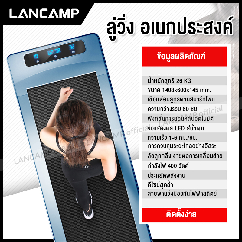 ลู่เดินไฟฟ้า ลู่วิ่งไฟฟ้า ควมคุมด้วยรีโมท ลู่เดิน สำหรับออกำลังกาย ใช้เดินในห้อง running machine 1.75HP