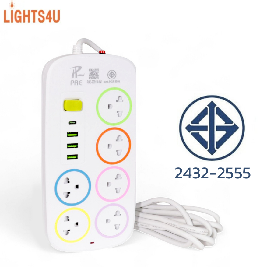 Power Plug, Extension Power Plug, USB Power Plug, Tis Standard Power Plug. Socket Plug, On-Off Switch, Has USB and Type-C, with Circuit Breaker, Lights4U