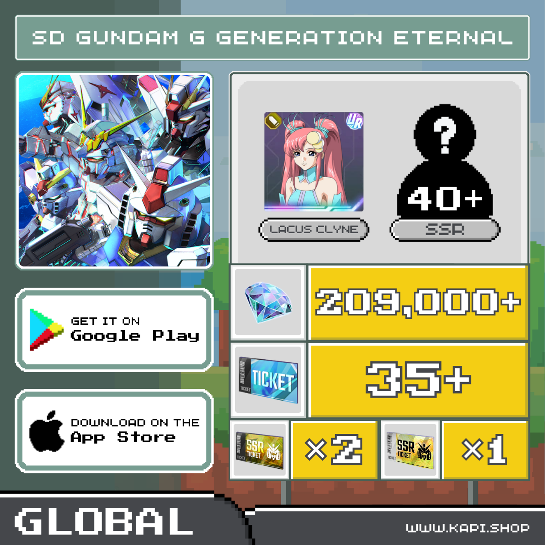 SD Gundam G Generation ETERNAL (Global) - 209,000+ Diamonds + Lacus Clyne + Randomly 40 or More Ssr Characters. ราคา 65 บาท*ส่งฟรี