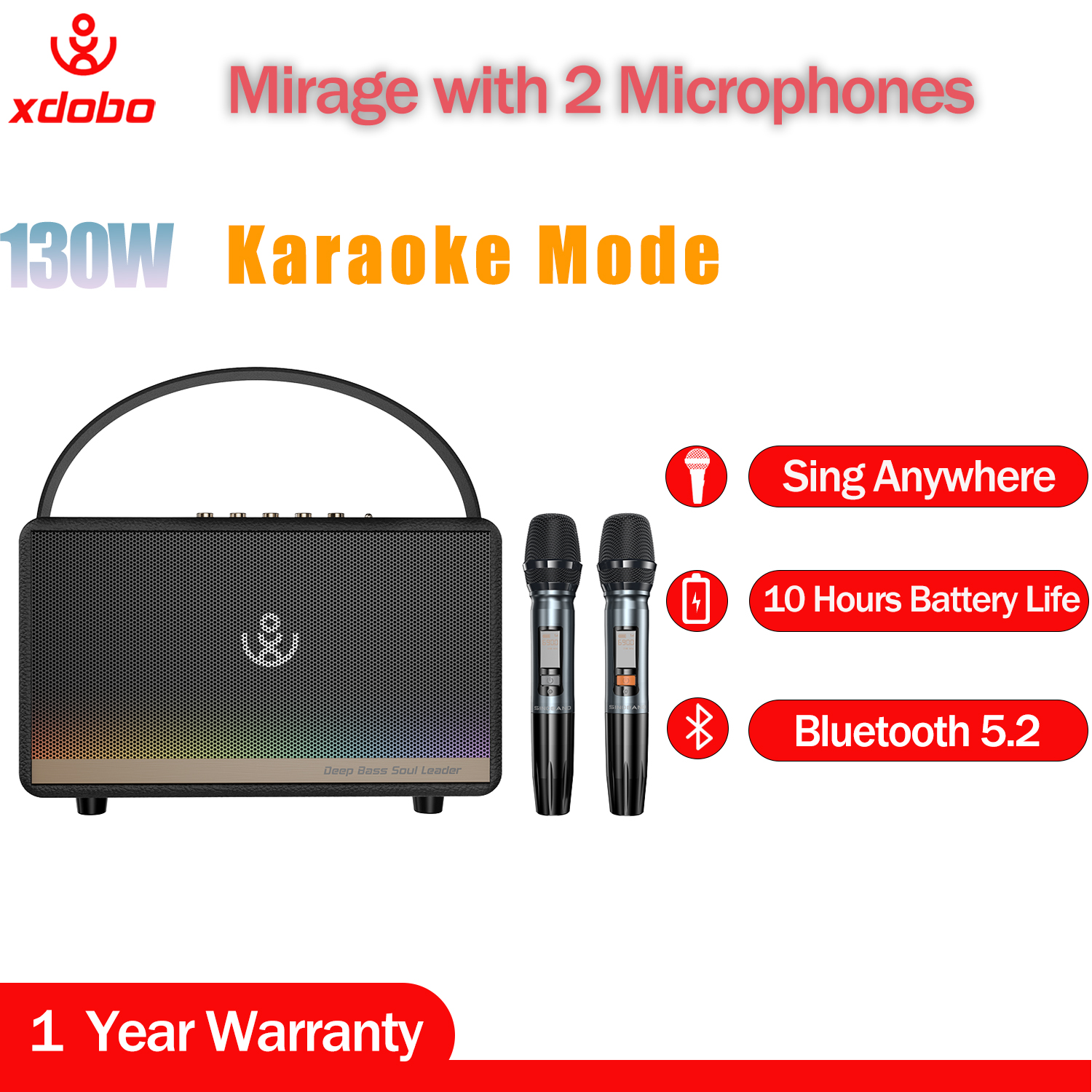 XDOBO Mirage Bluetooth Speakers Karaoke Mode Deep Bass Soul Leader ราคา 3,699 บาท*ส่งฟรี