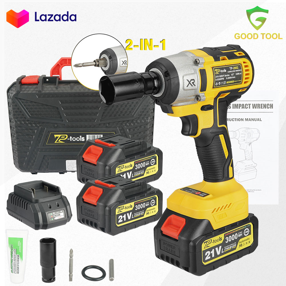 TP TOOLS 2in1 Brushless Electric Wrench 330N.M Cordless Impact Wrench with Complete Set of Accessories, Model Tp-2002 ราคา 630 บาท*ส่งฟรี