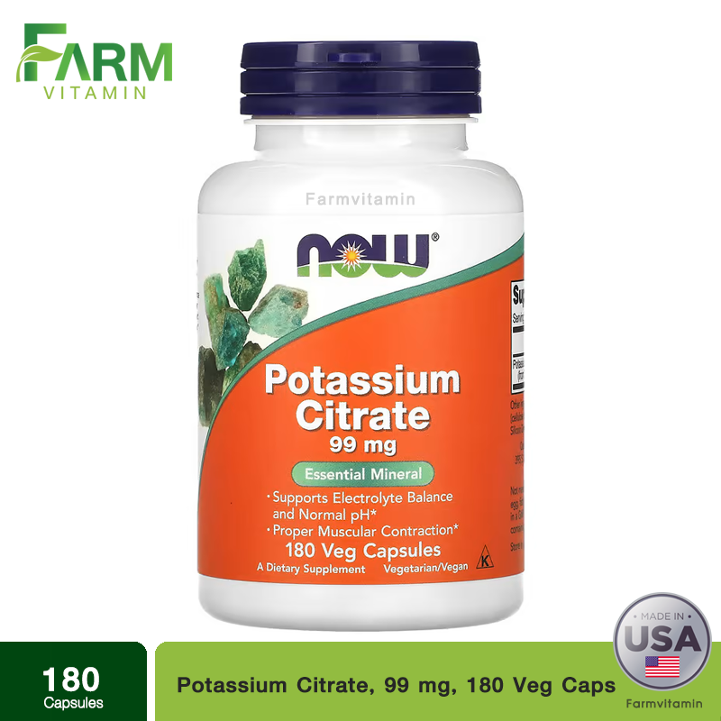 NOW Foods, Potassium Citrate, 99 mg, 180 Veg Capsules ราคา 690 บาท*ส่งฟรี