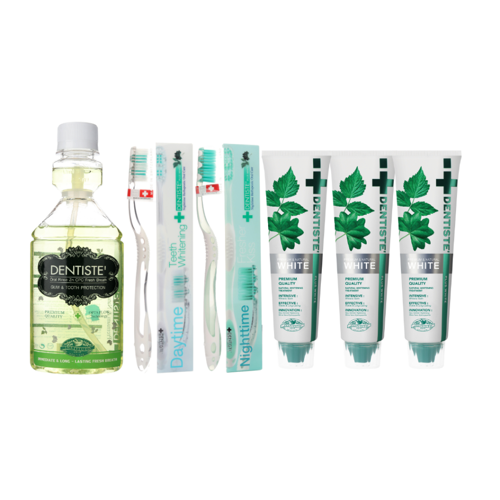 The best of Dentiste' Premium Day-Night Set ป้องกันฟันเหลือง - ฟันขาวภายใน 2 สัปดาห์ กำจัดคราบพลัค ทำความสะอาดลิ้น ลดแบคทีเรีย ปกป้องยาวนานถึง 12 ชม. ราคา 1,080 บาท*ส่งฟรี
