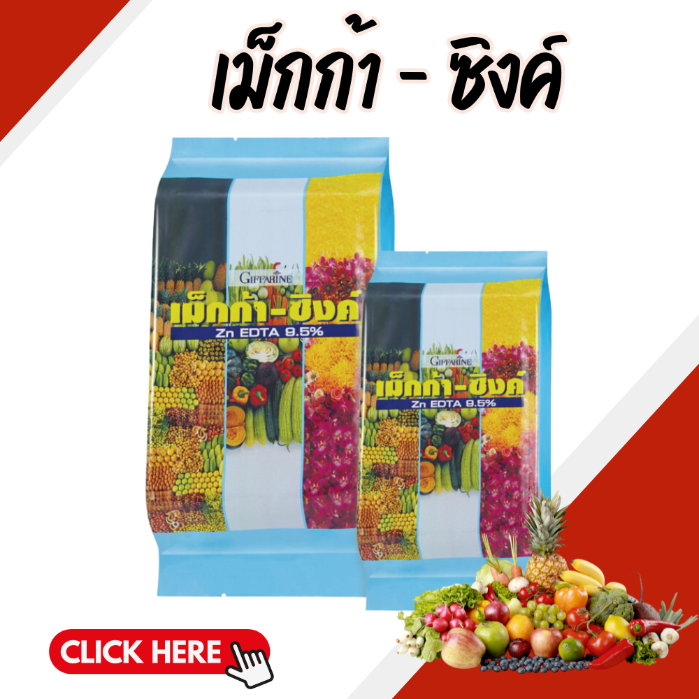 Giffarine mega-zinc fertilizer is 9.5% in the form of chelate, which the plant sucked for Sure And Fast, does not sedimentate with phosphate fertilizers, absorbed both Root and foliar. ราคา 328 บาท*ส่งฟรี