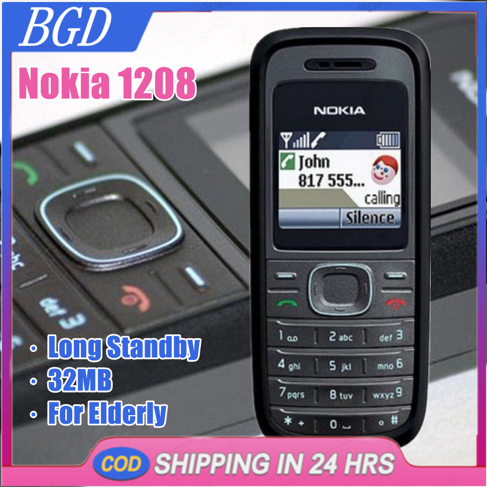 For Nokia 1208 Mobile Phone For Elderly With Flashlight Cellphone 32MB , for Old Man , Symbian FM Radio Keyboard Cellphone , Long Standby Mobile Phone ราคา 330 บาท*ส่งฟรี