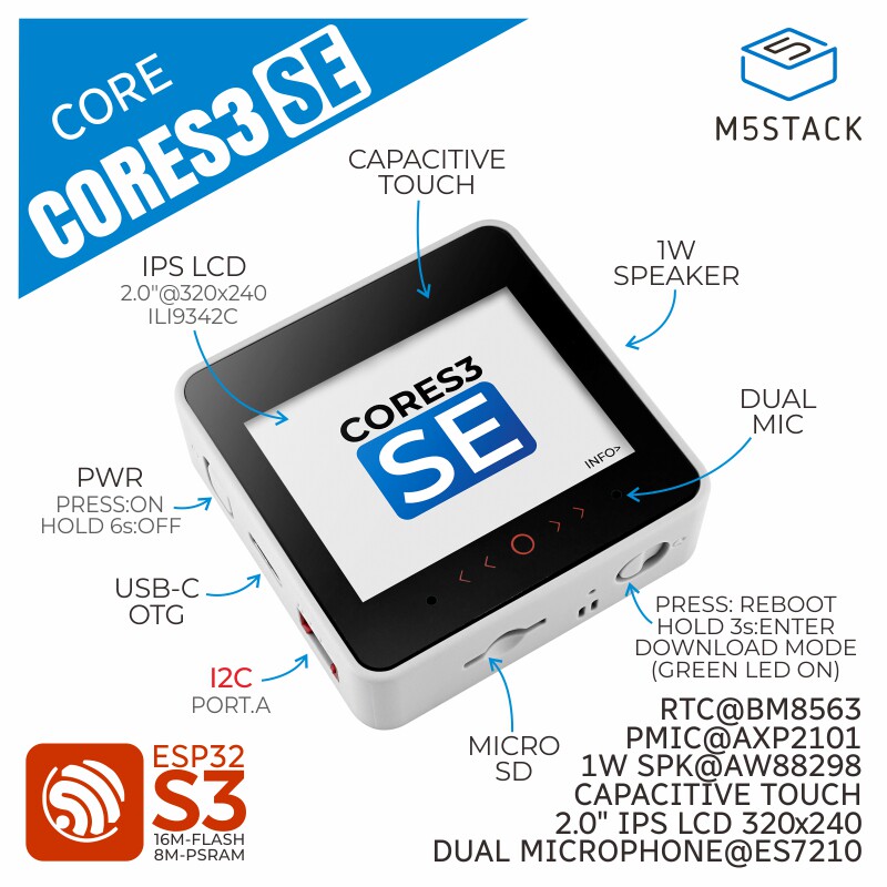 Officially, the M5Stack Cores3 Se Is a Lightweight Version of the Esp32S3 Iot Controller Xiaozhi Robot. ราคา 1,807 บาท*ส่งฟรี