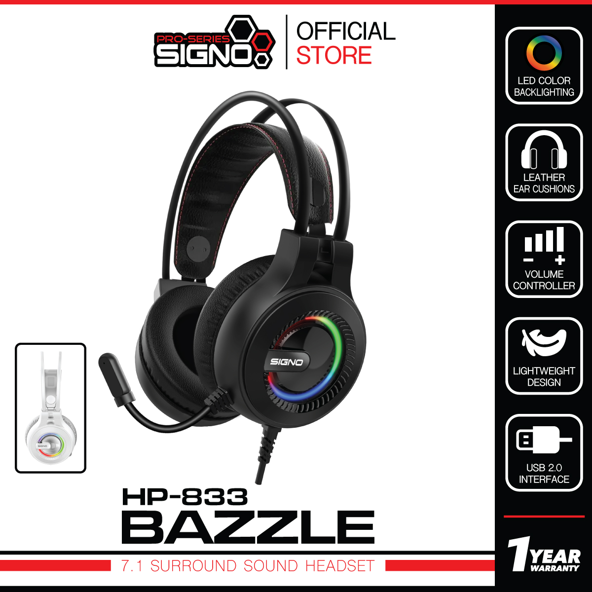 SIGNO 7.1 Surround Sound Gaming Headphone BAZZLE HP-833 (Gaming Headphone)