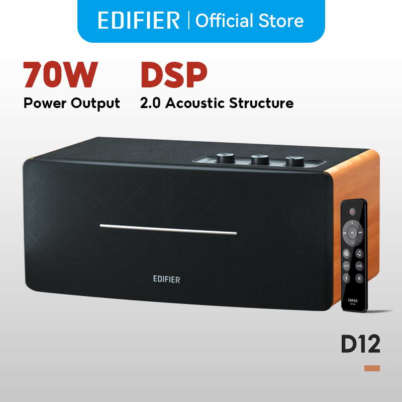 Edifier D12 Desktop Speaker Delivers Powerful Bass and Stereo Sound Quality. Supports Bluetooth 5.0/Rca/Aux/Line-Out Connection Plug-In Desktop Speakers