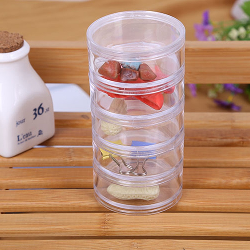 1 Set 5 Layer Cylinder Stackable Bead Containers Plastic Round Clear  Storage Jar Jewelry Box for Beads Buttons Crafts Small Item