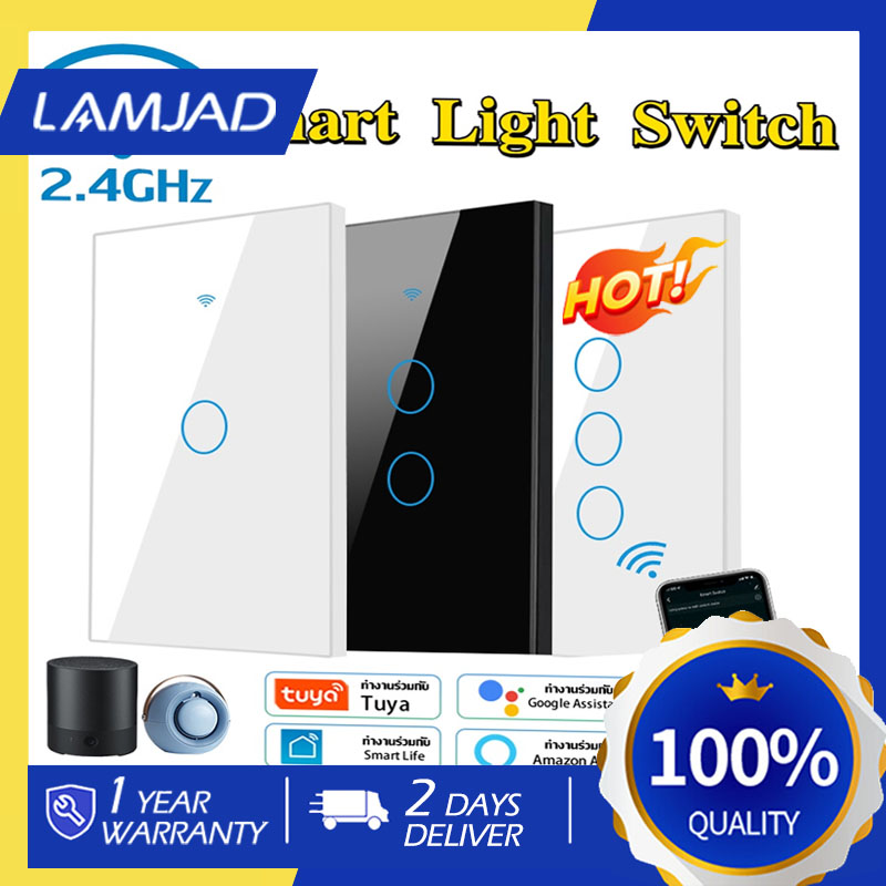 (การลดราคา) Tuya Switch WIFI Smart Touch สวิตช์ไฟ WIFIsmart switch สมาร์ทสวิซ สั่งงานผ่านมือถือ แบบต่อสายN ไม่ต้องใช้capa สวิตซ์ไฟsmart switch ราคา 135 บาท*ส่งฟรี