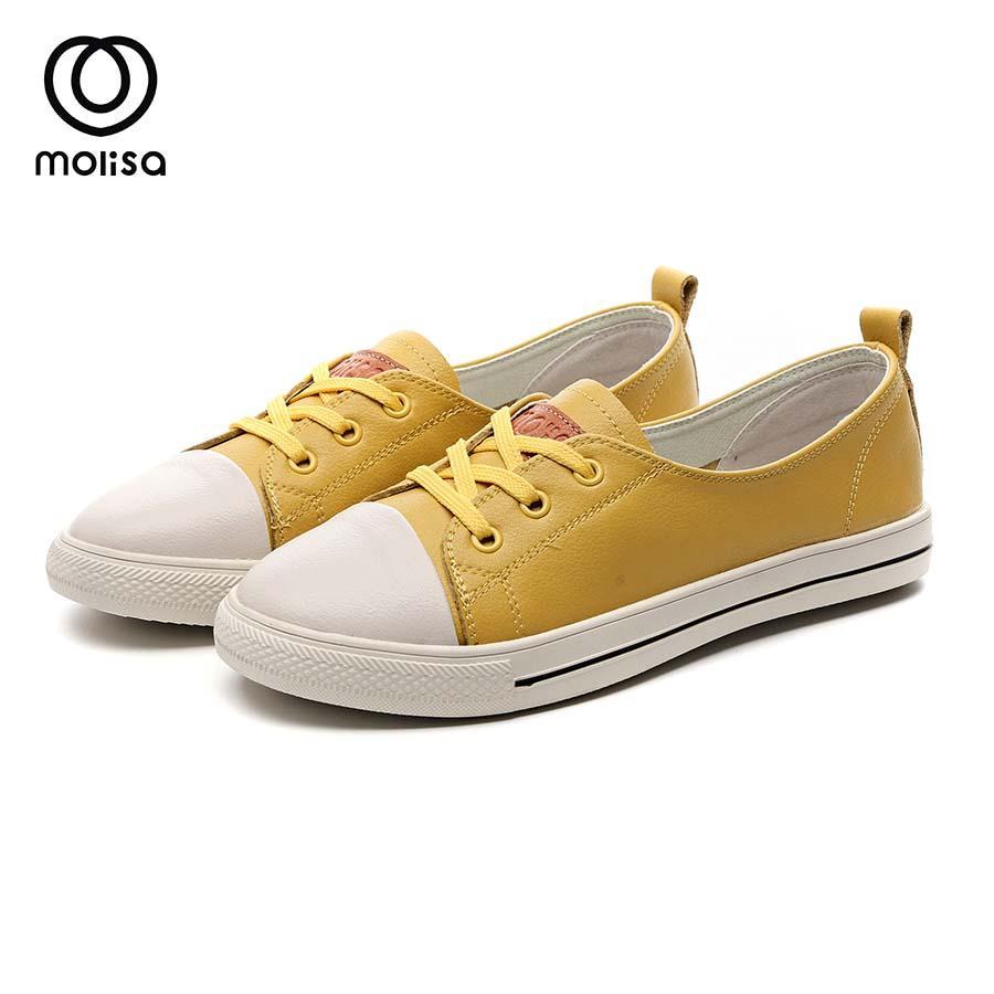 เช็คราคาMolisa รองเท้า รองเท้าแฟชั่น รองเท้าทรงผ้าใบ หนังแท้ 100% Leather flat shoes sneakers shoes-1710