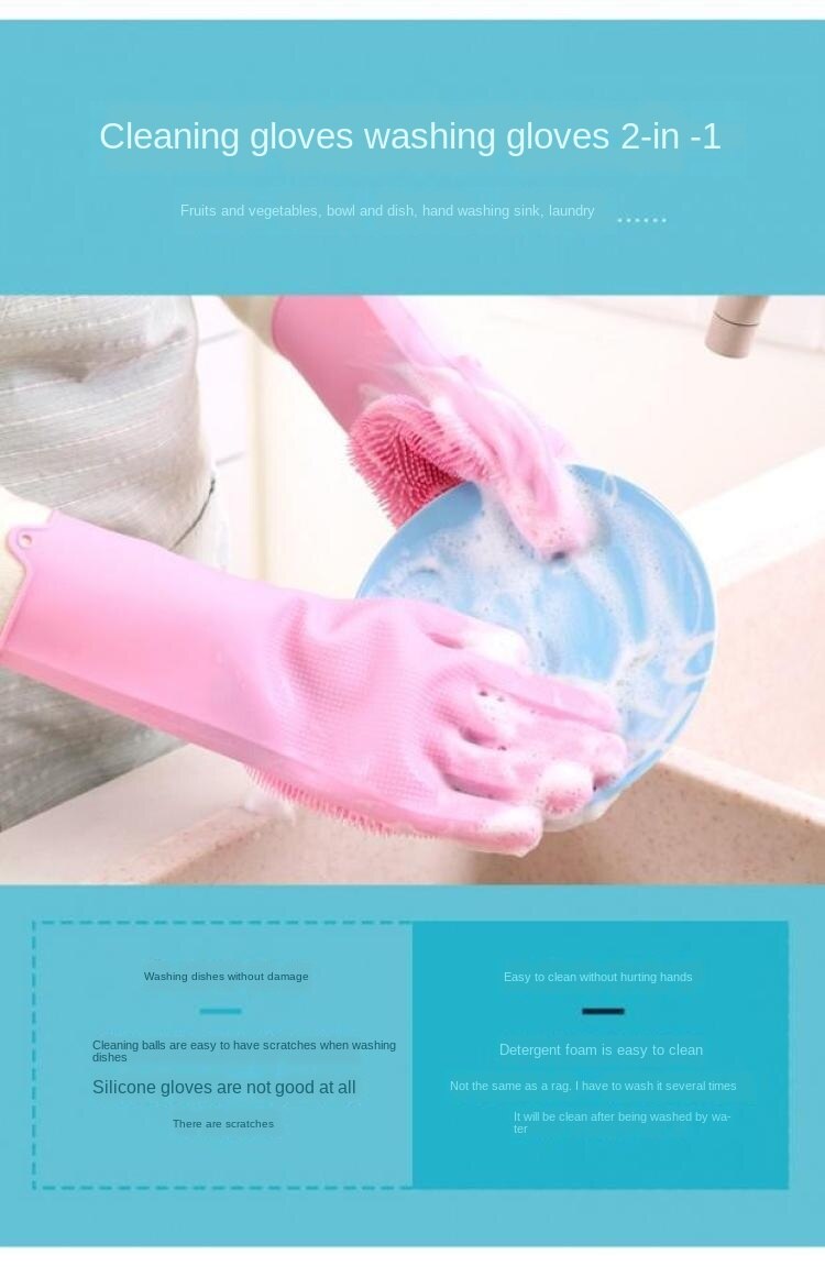 ข้อมูลประกอบของ TH-ถุงมืออเนกประสงค์ กันน้ำ กันร้อน ถุงมือ+แปรงขัด ทำความสะอาด ล้างจาน ล้างรถ ขัดพื้น อาบน้ำสัตว์เลี้ยง ถุงมือซิลิโคน 1คู่