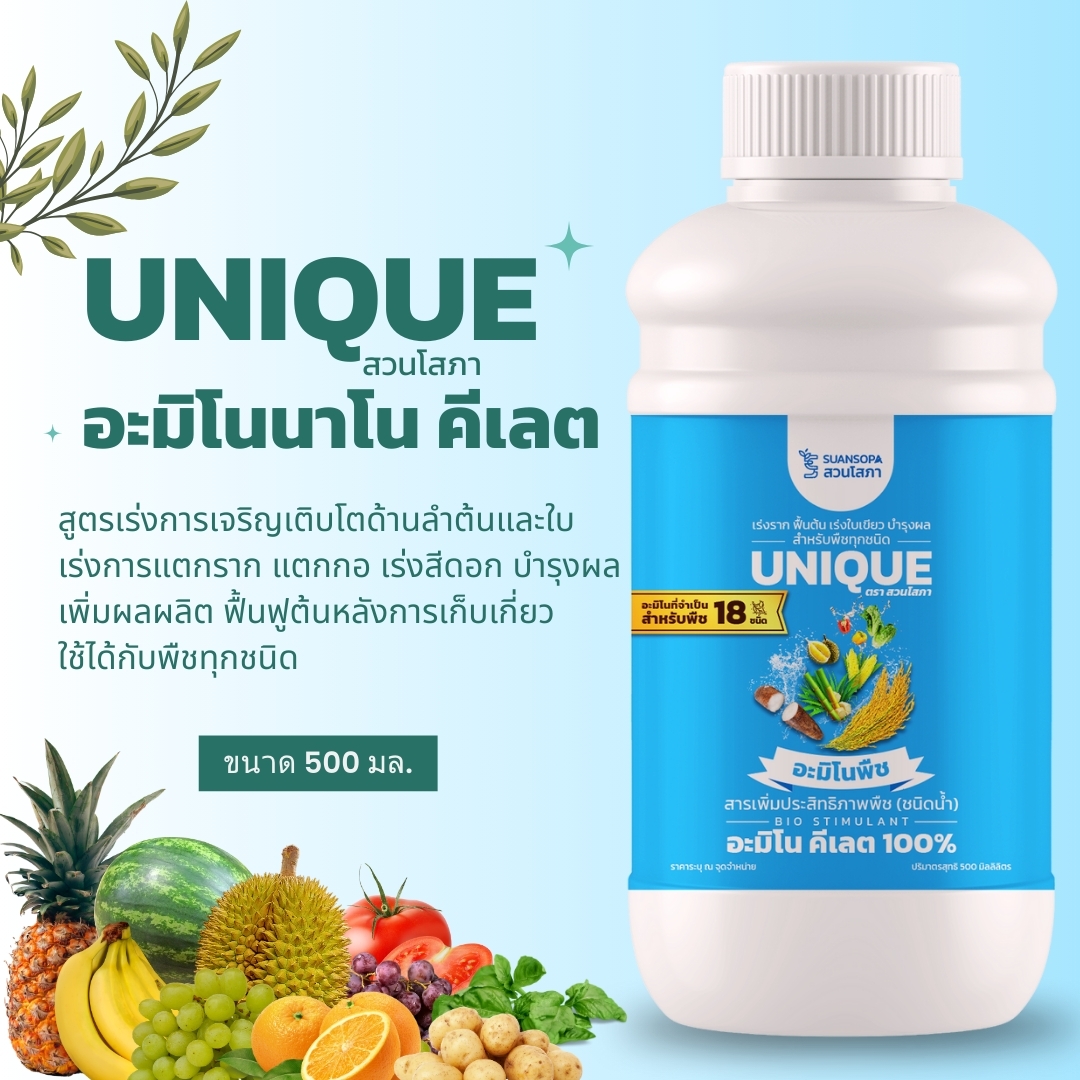 Unique Amino Plant Nano Chelate 500 Ml. Accelerate Growth Accelerate Rooting, Breaking of Shoots, Breaking of Leaves, Flower Cultivation, Fruit Cultivation ราคา 210 บาท*ส่งฟรี