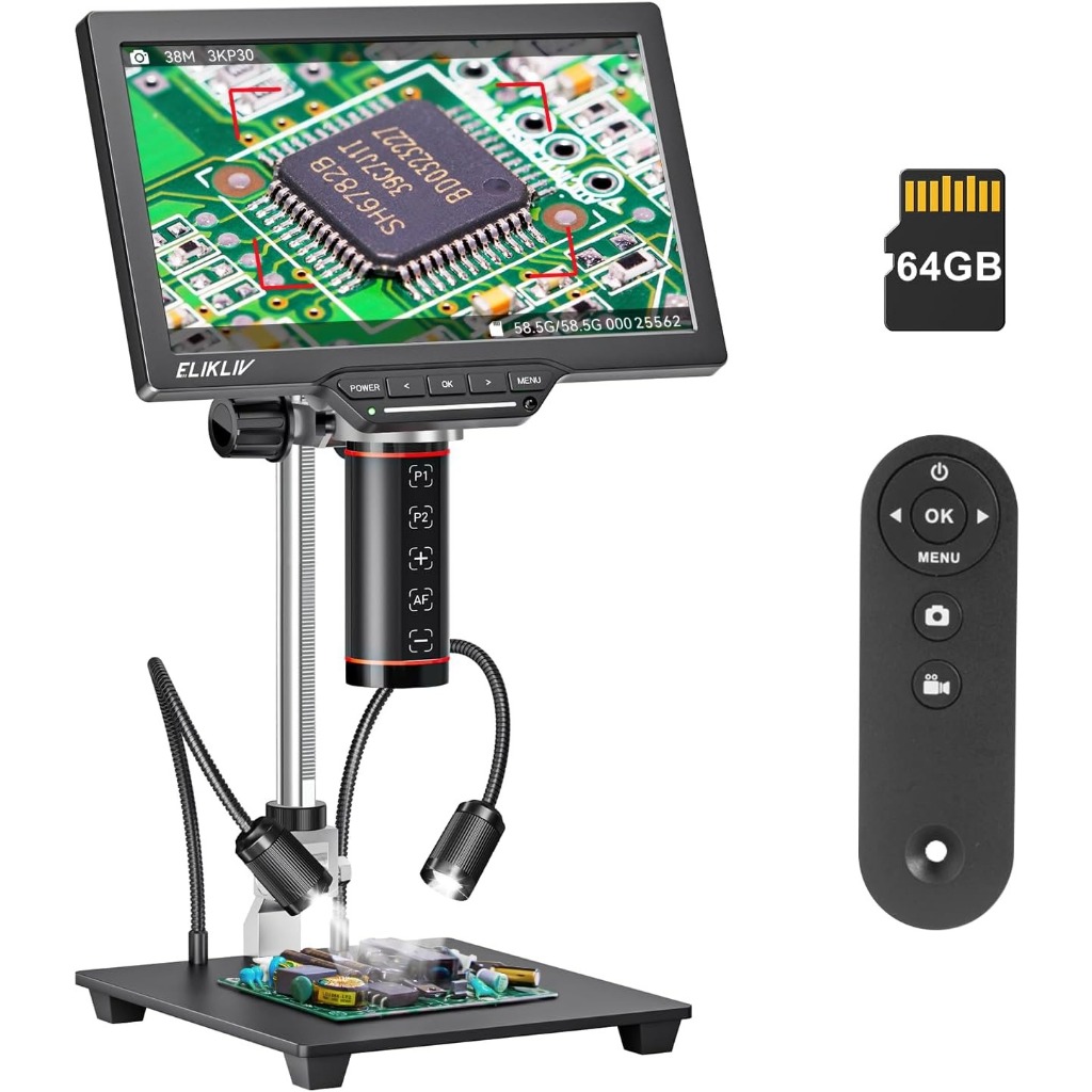 Elikliv Autofocus Digital Microscope Em3K-Af Max Coin Microscopes with 10.1" Ips Screen 2000Xhdmi Soldering Microscope for Electronics Repair, Watchmaking Magnifier ราคา 6,499 บาท*ส่งฟรี