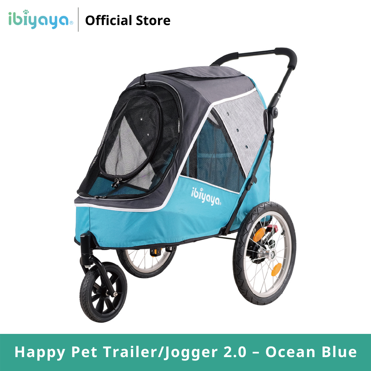Ibiyaya Happy Pet Trailer/Jogger 2.0 – Ocean Blue รถเข็นสุนัข แบบ3ล้อ รับน้ำหนักได้ 30 Kg. สีฟ้า ราคา 15,500 บาท*ส่งฟรี