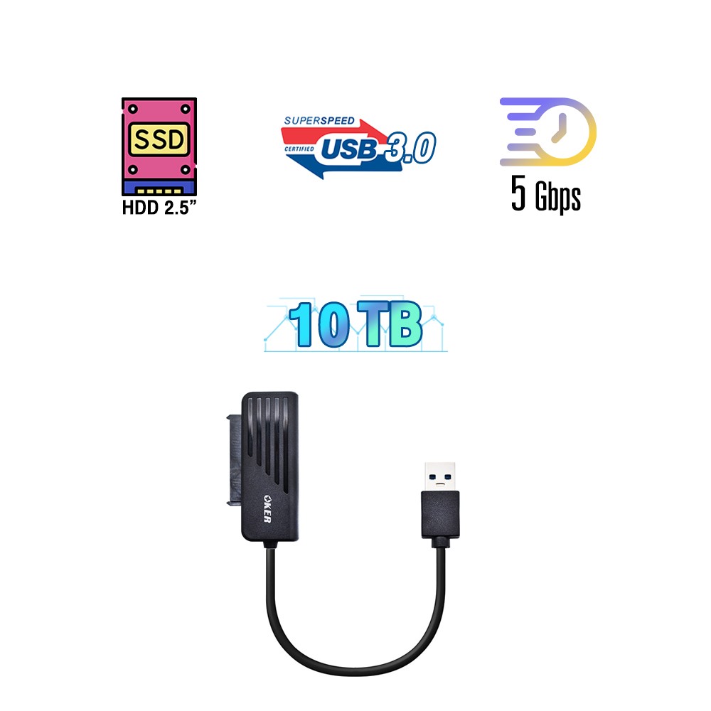 Oker USB 3.0 to Sata/Ssd Card Adapter Model St-2538 ราคา 155 บาท*ส่งฟรี