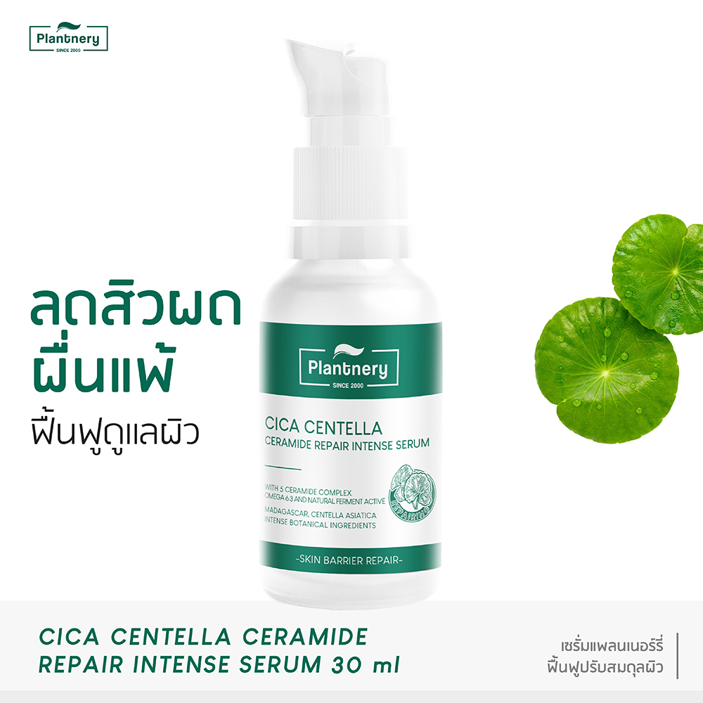 Plantnery CICA Centella Ceramide Repair Intense Serum 30 ml เซรั่ม ลดสิวผด ฟื้นฟูผิวแข็งแรง ลดผิวระคายเคือง