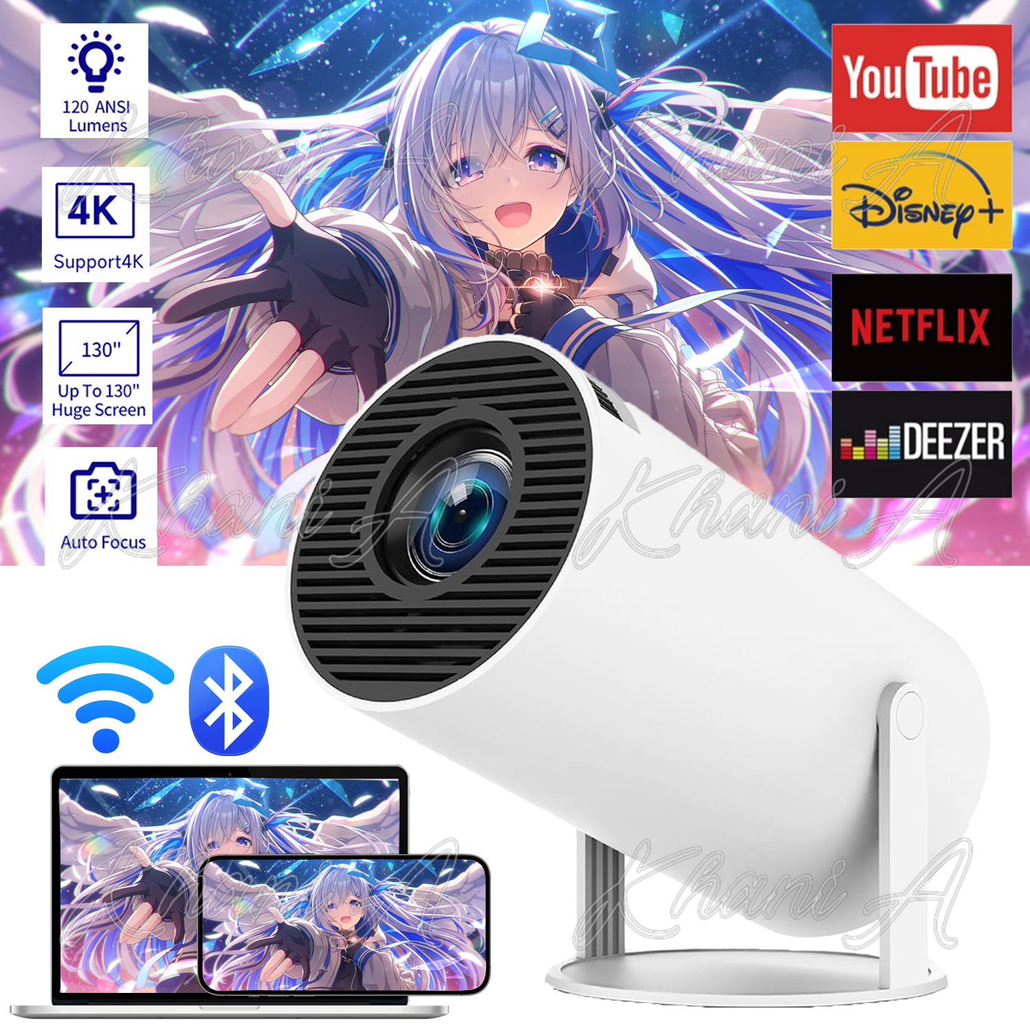 (จอภาพโปรเจคเตอร์ฟรี+สาย HDMI) โปรเจคเตอร์ mini HY300 Pro Wifi การหมุน 180° รองรับการเชื่อมต่อ Bluetooth สำหรับการมิเรอร์โทรศัพท์มือถือ Android/iOS เครื่องฉายภาพยนตร์กลางแจ้งแบบพกพา 1080P ในตัว Netflix Youtube Google Projector โปรเจคเตอร์ขนาดเล็ก ราคา 999 บาท*ส่งฟรี