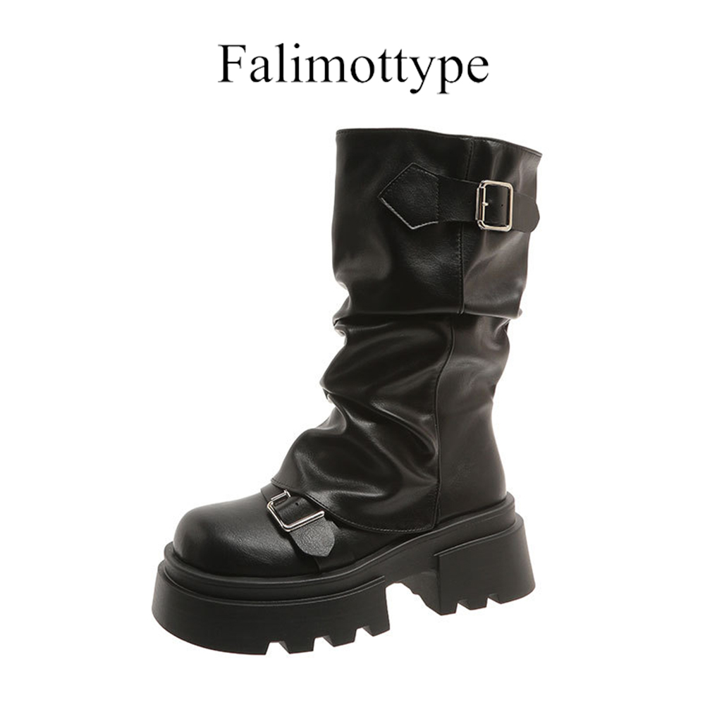 Falimottype Size 35-40, British Style Thick Heel Shoes. Medium Cow Boots Platform Boots Women's Fashion Boots ราคา 79 บาท*ส่งฟรี